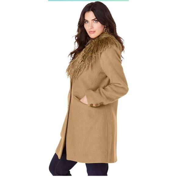 Penny Lane Faux Fur Inspired Coat 18W Tan Wool Blend 70's Hippie Festival Vamp - Picture 5 of 16